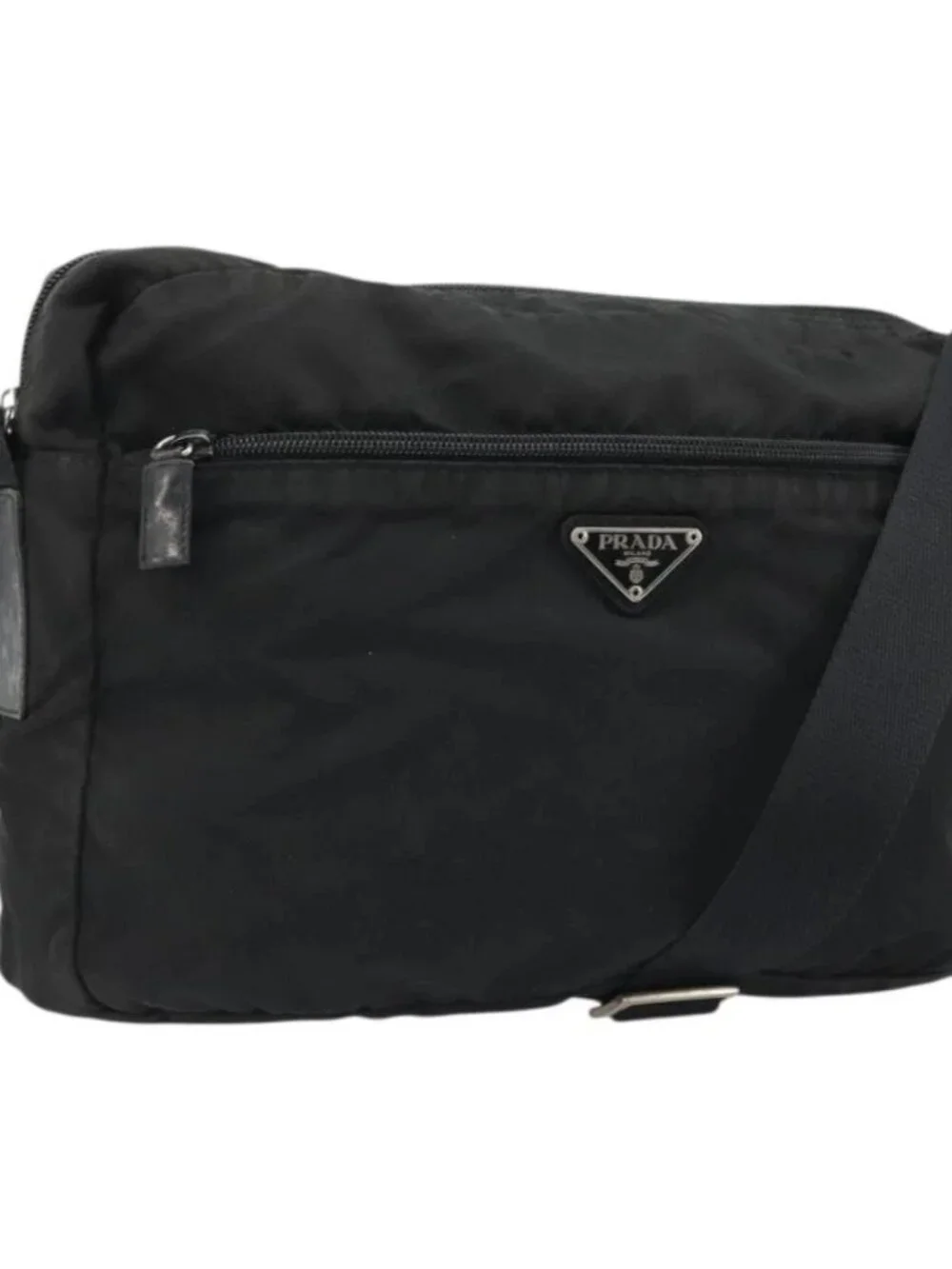 PRADA Shoulder Bag Nylon Black Silver Auth ka4043
